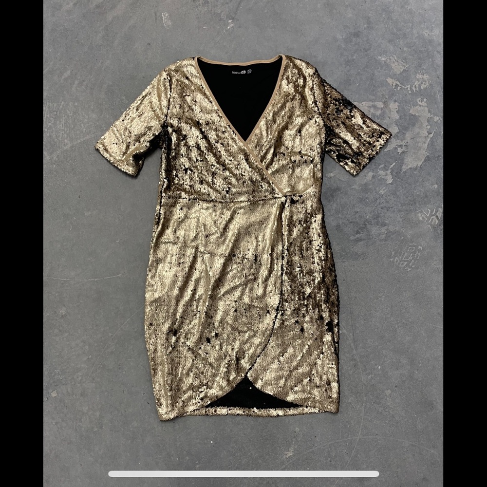Boohoo Gold Sequin Mini Dress
